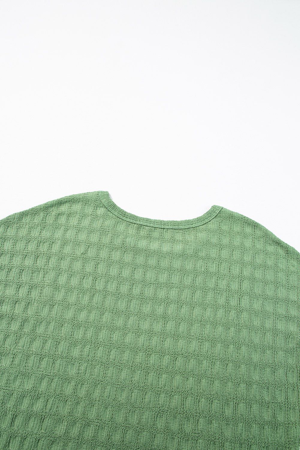Grass Green Solid Color Textured Batwing Sleeve Tee