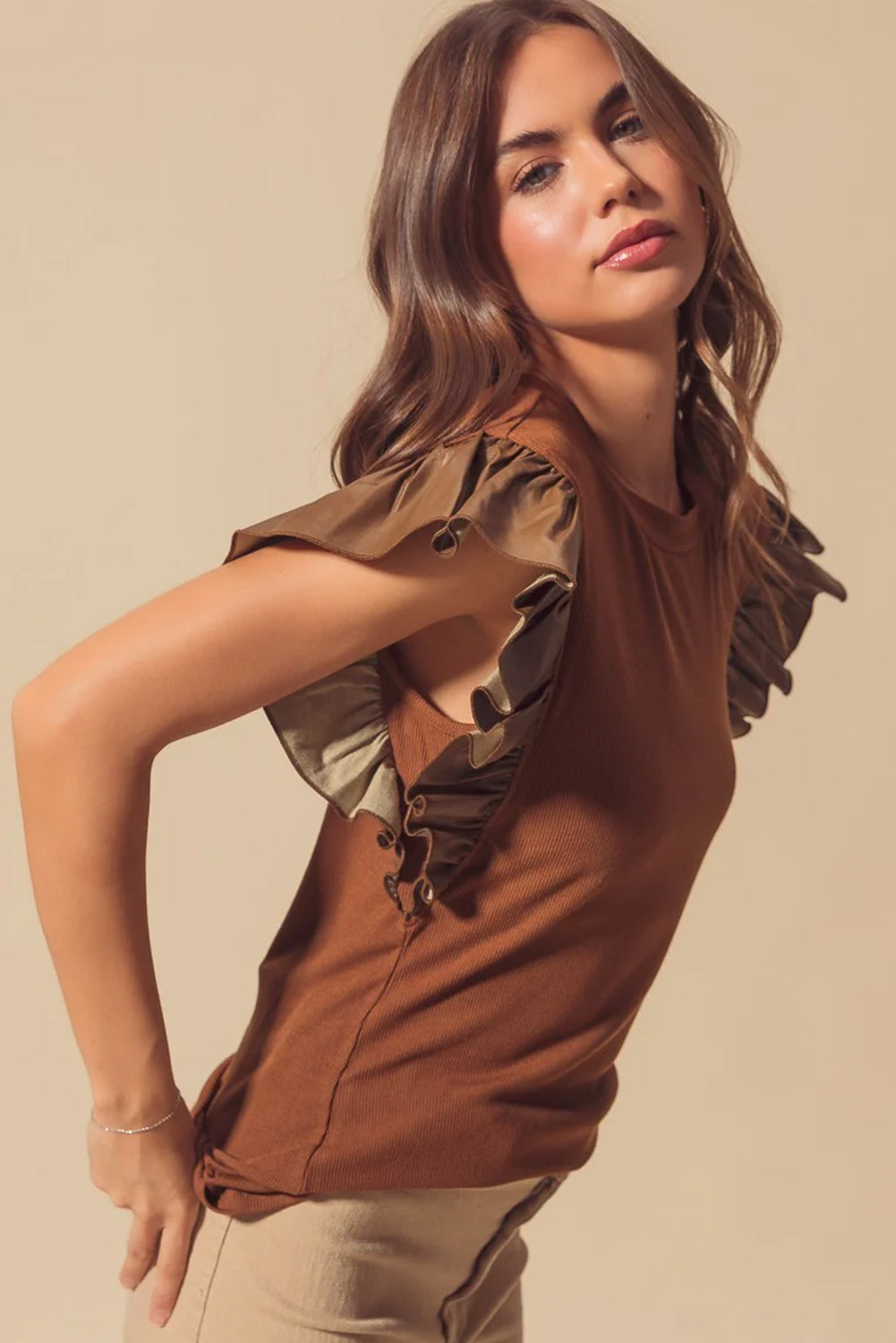 Black GAME DAY Checkered Letter Graphic Leatherette Ruffle Sleeve Top