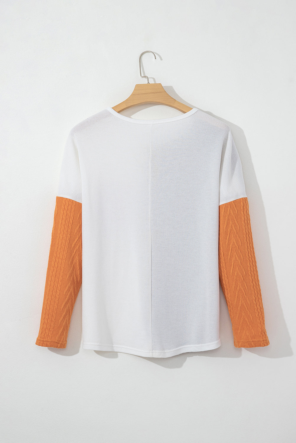 Orange Long Sleeve Colorblock Chest Pocket Textured Knit Top