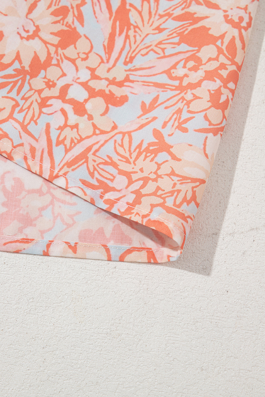 Orange Floral Ruffle Sleeve Split Neck Blouse
