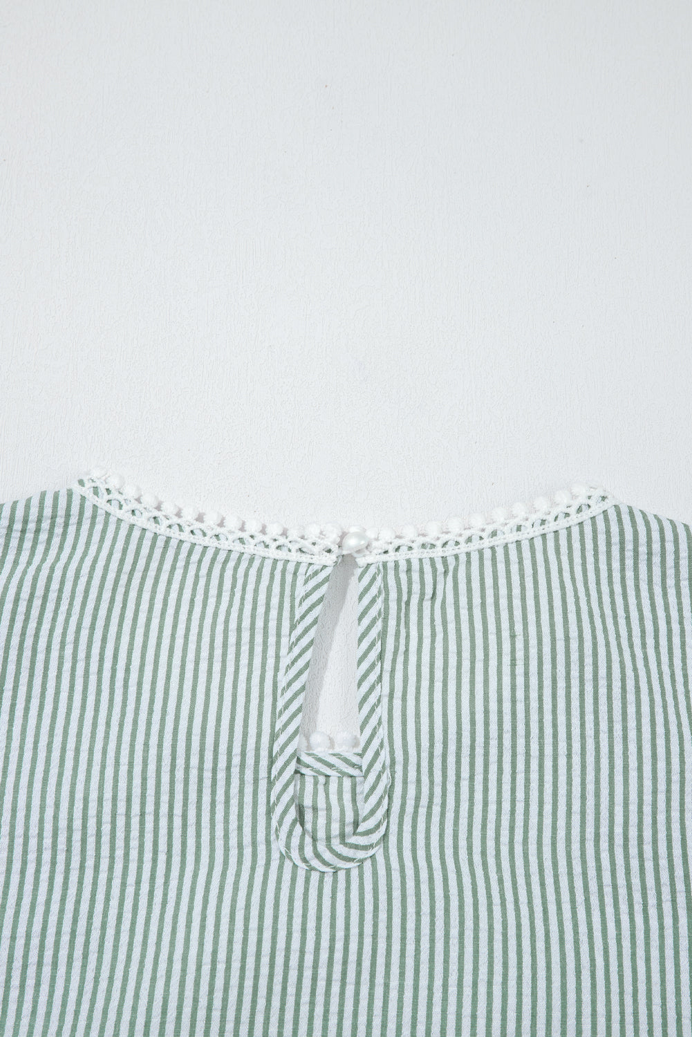 Sky Blue Stripe Floral Lace Splicing Puff Sleeve Blouse