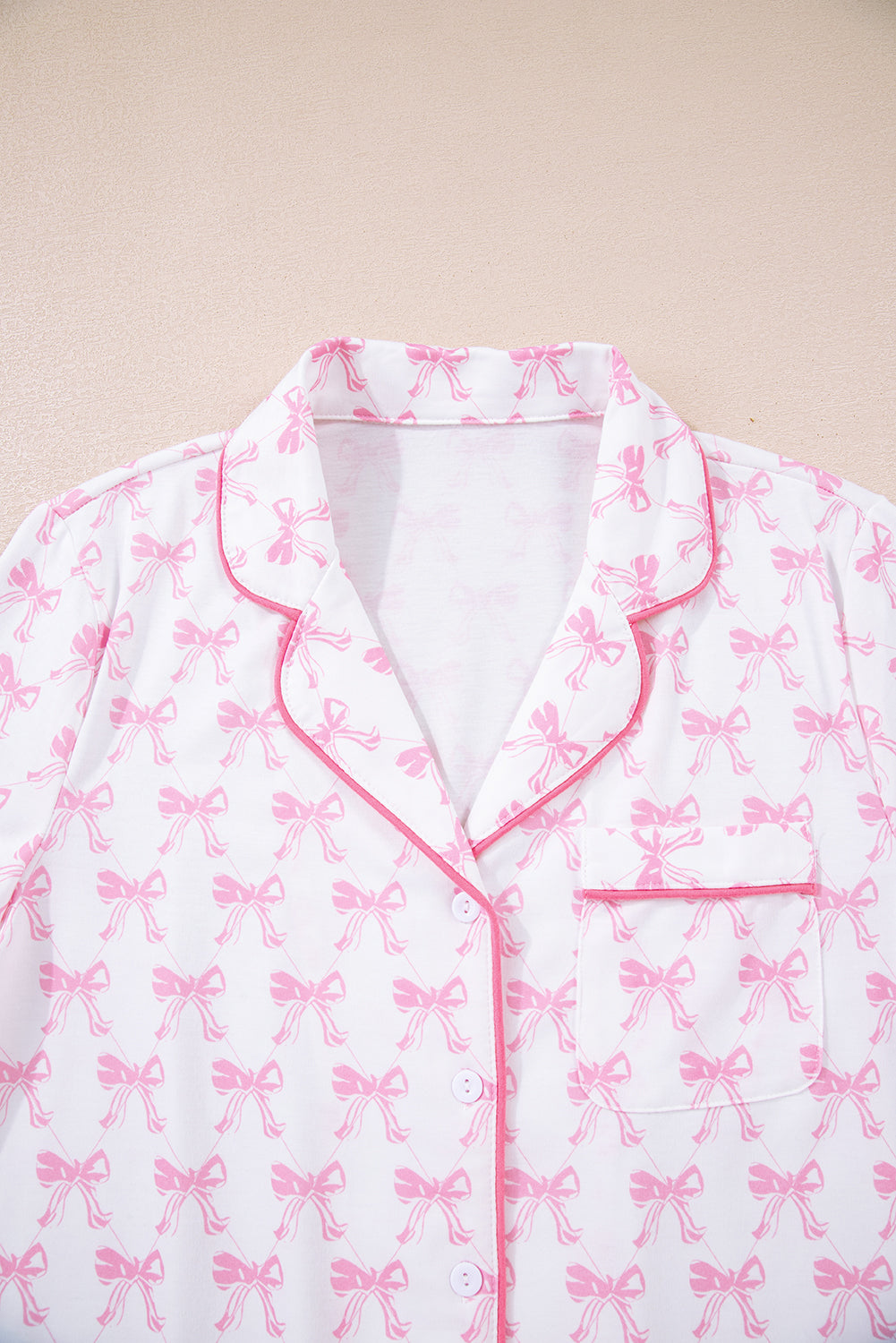 Sky Blue Bow Print Long Sleeve Shirt and Pants Soft Pajama Set