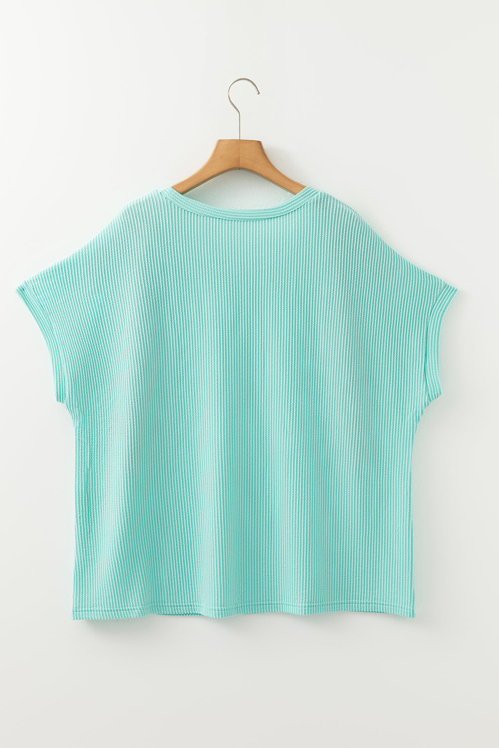 Dark Blue Corded Knit Color Block Pocketed Crew Neck T Shirt