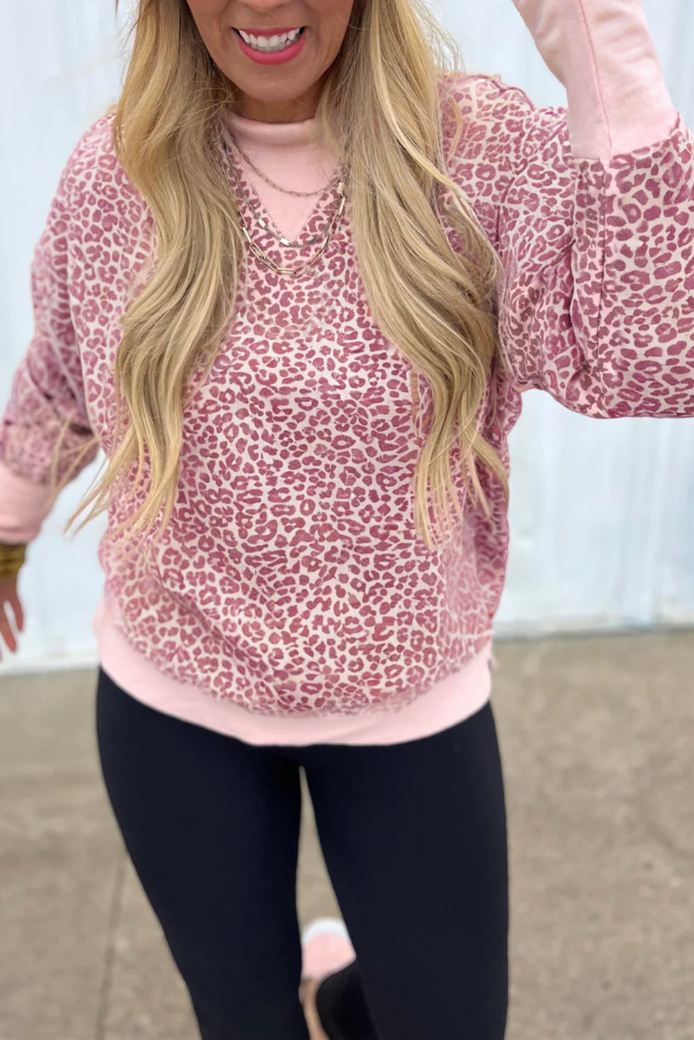 Brown Leopard Print Patchwork Crew Neck Sweatshirt