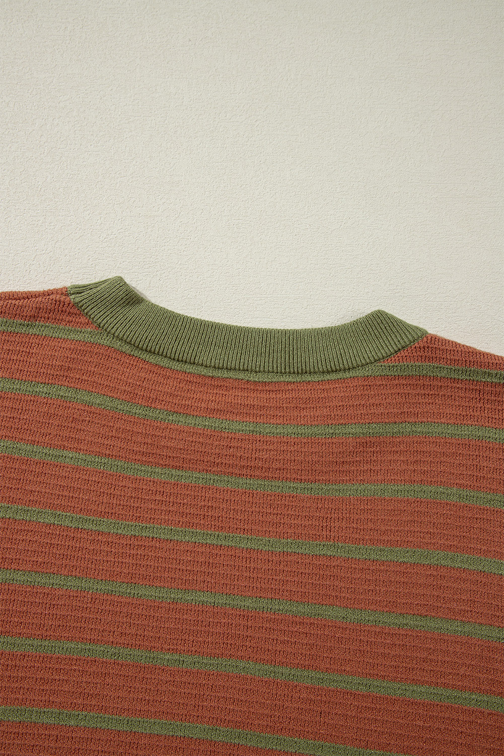 Orange Stripe Trimmed Round Neck Drop Shoulder Loose Sweater