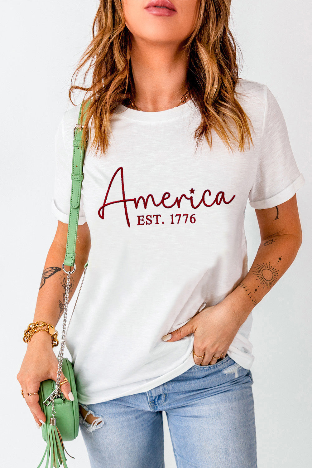 White July 4th Celerbration Bowknot Firework Graphic Tee