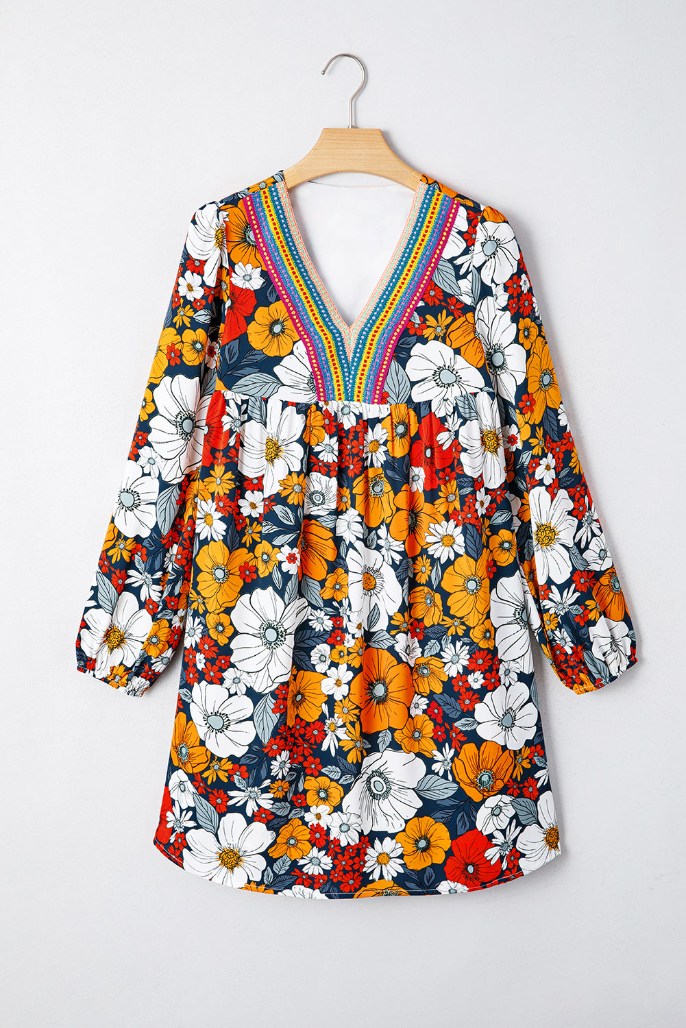 Multicolour Crochet V Neck Half Sleeve Boho Floral Blouse