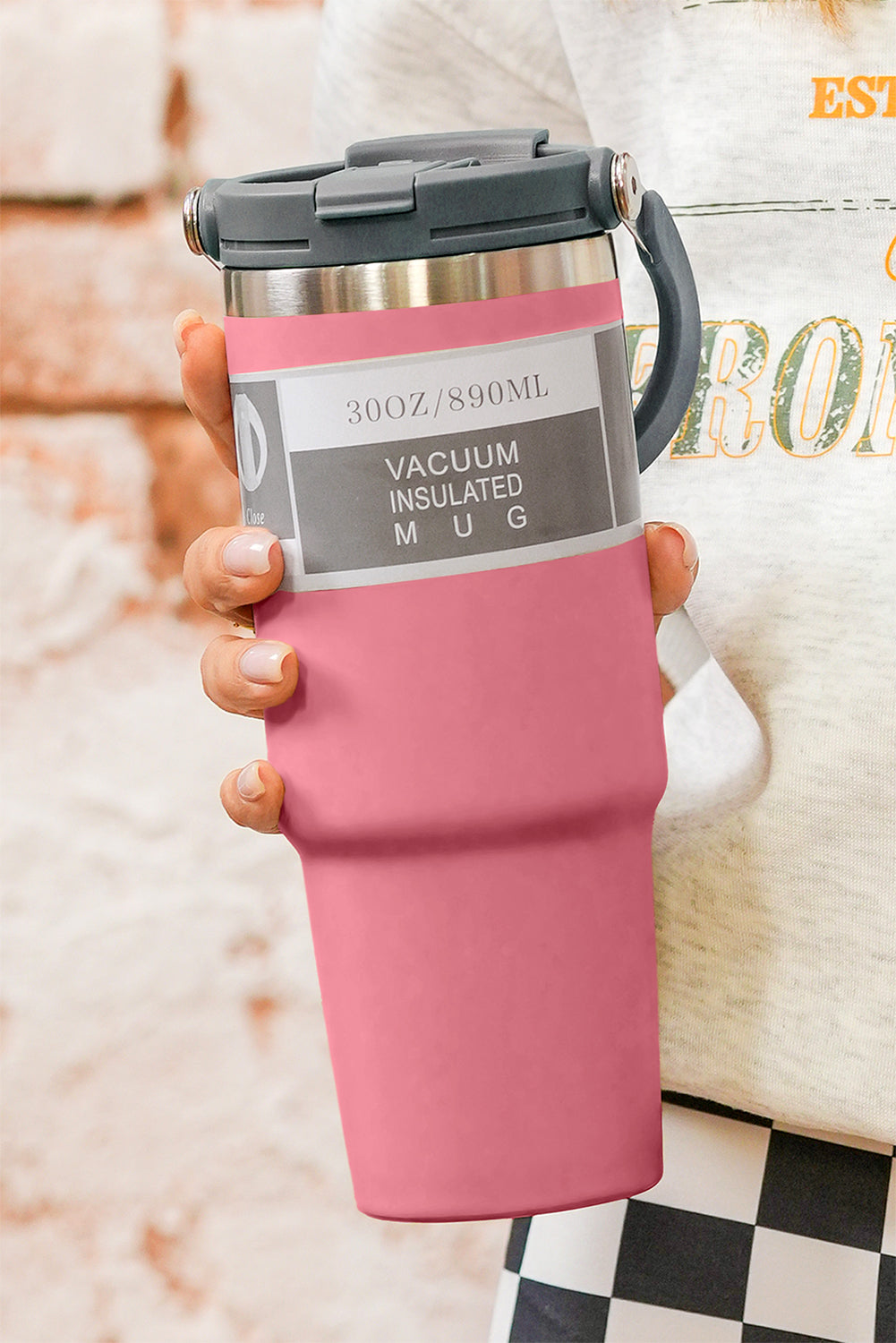 Peach Blossom Minimalist Insulated Vacuum Cup with Handle 30oz