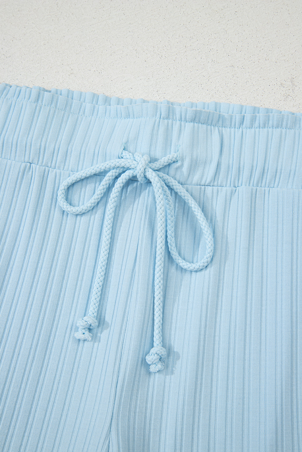 Mint Green Ribbed Button V Neck Tank Top and Shorts Set