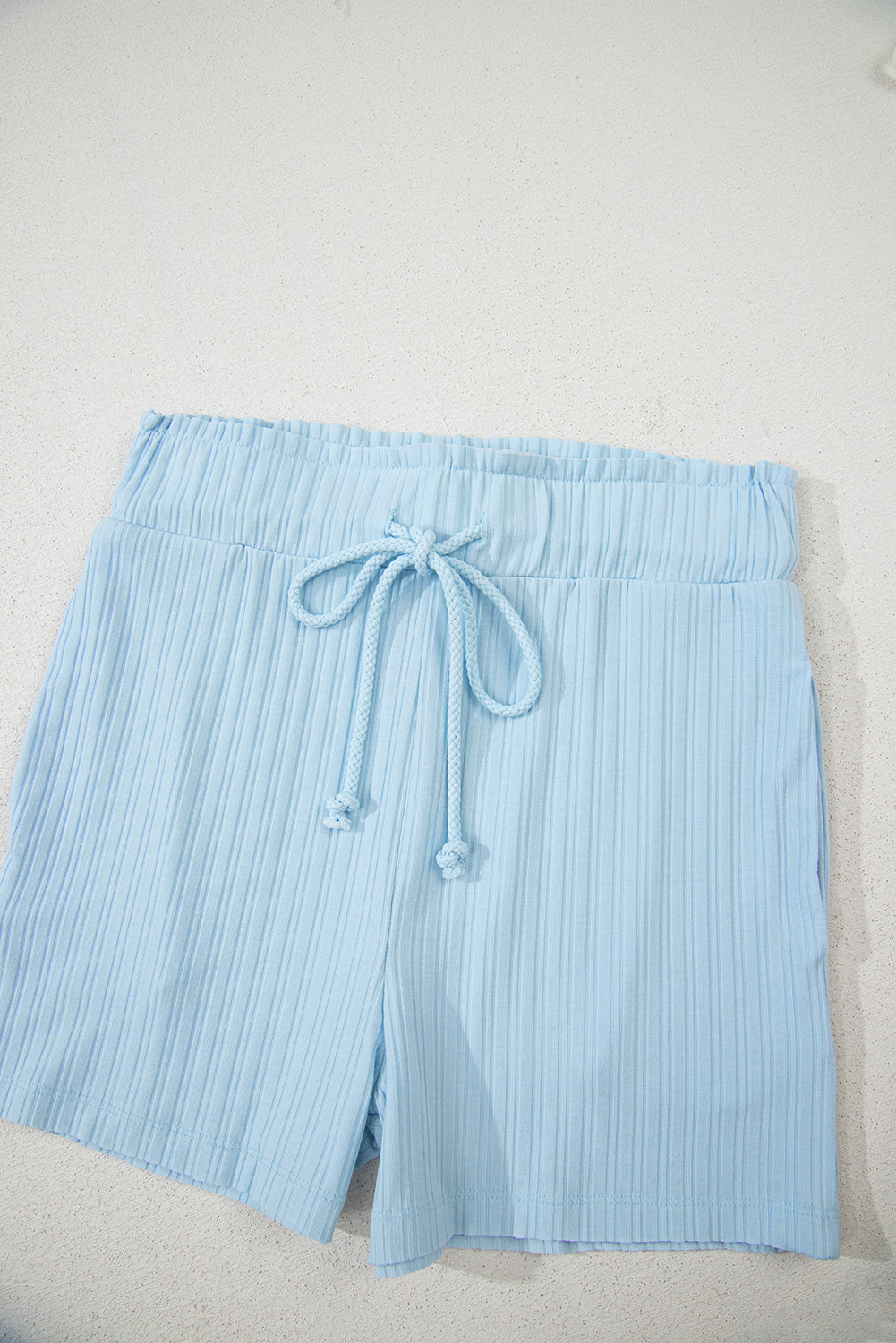 Mint Green Ribbed Button V Neck Tank Top and Shorts Set
