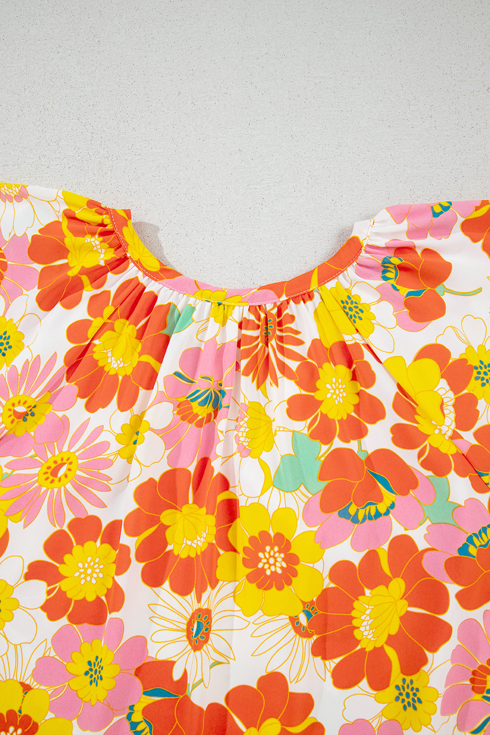Multicolor Stand Collar Flutter Sleeves Floral Top