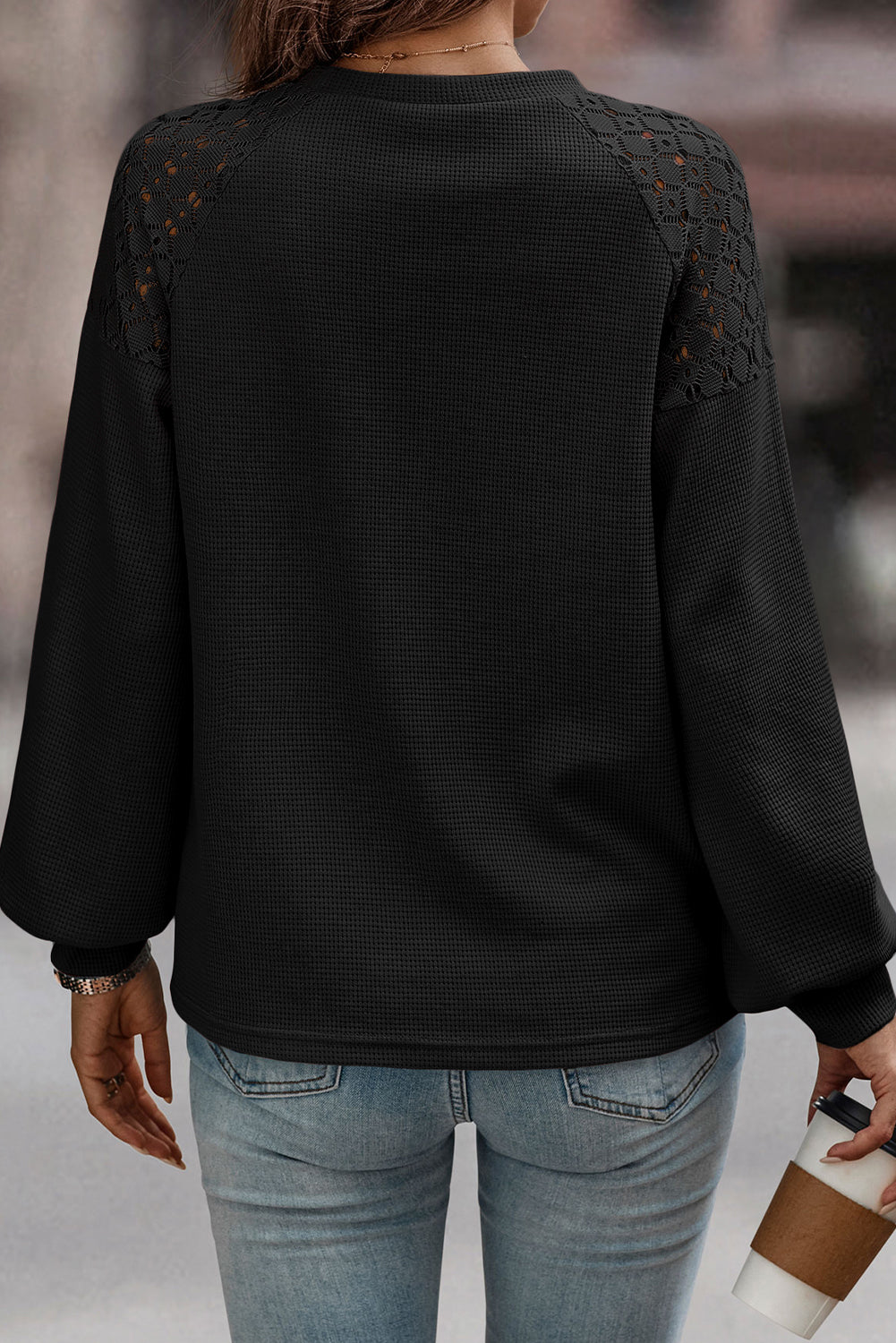 White Lace Long Sleeve Textured Pullover