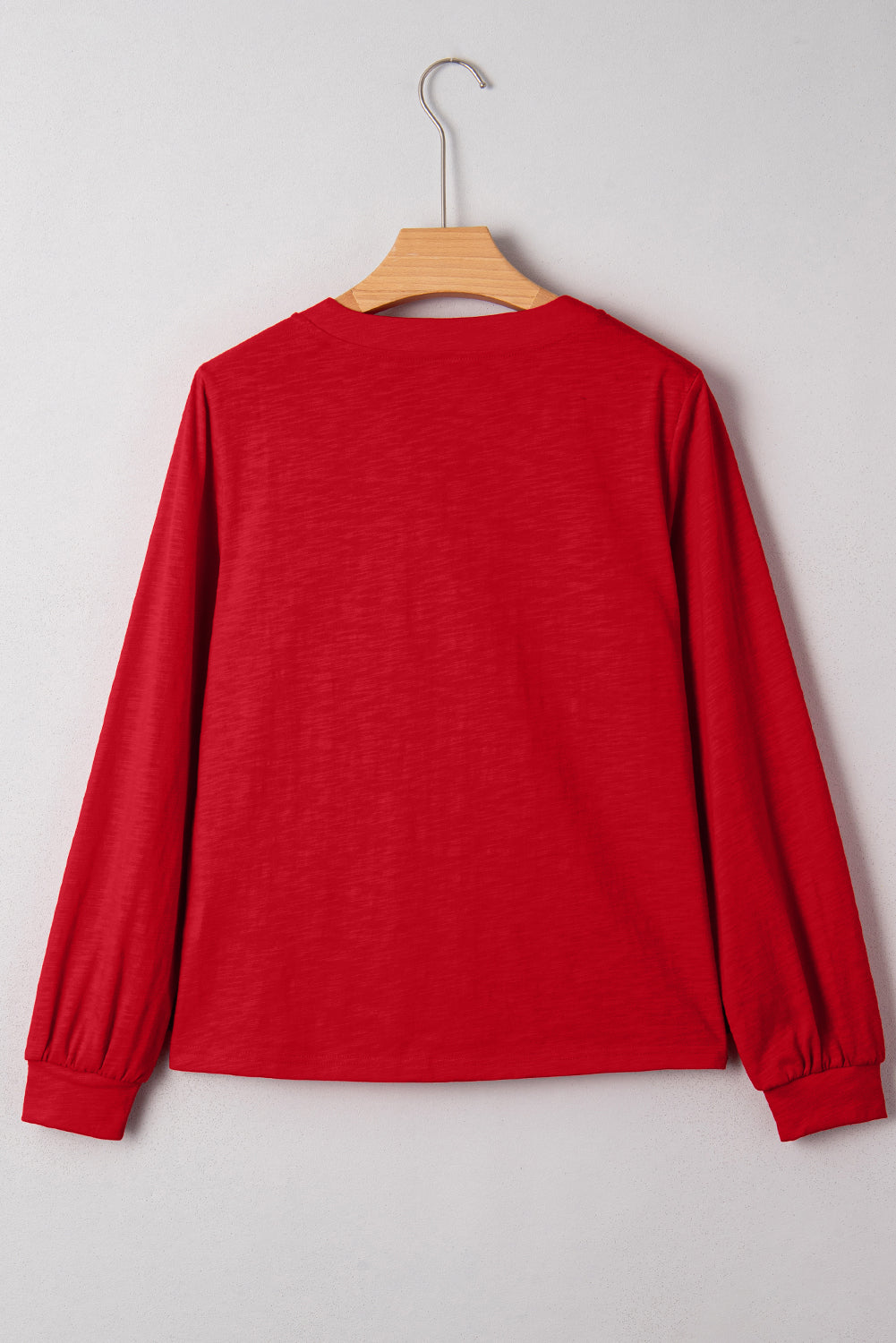 Light French Beige Solid Color Button V Neck Long Sleeve Top