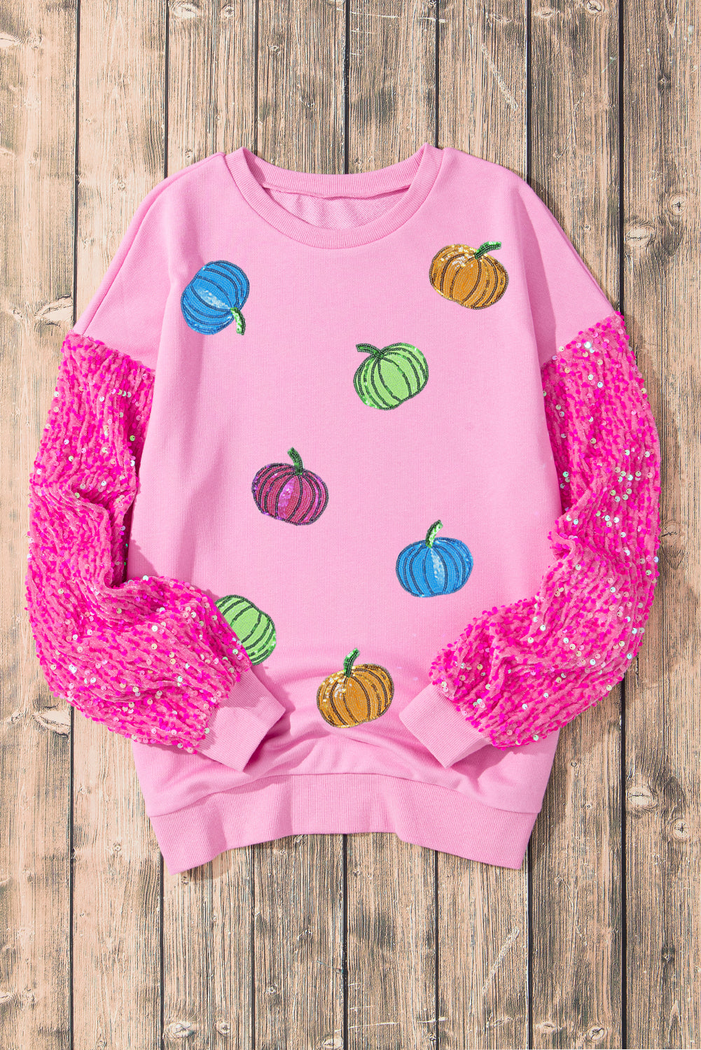White Colorful Pumpkin Sequin Patched Drop Shoulder Sweatshirt