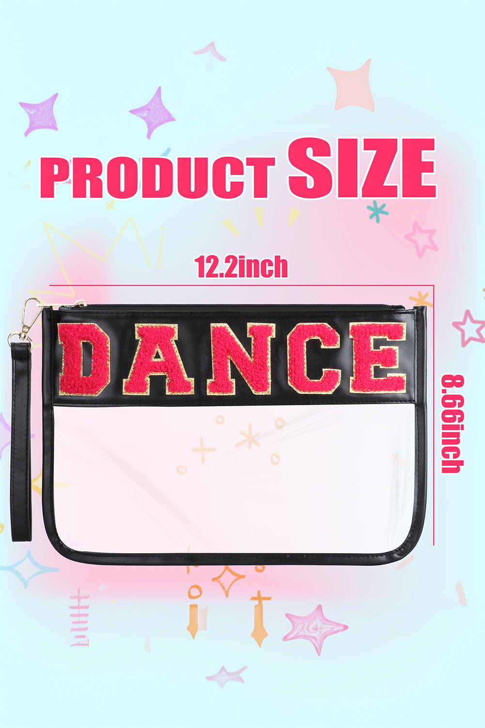 Fiery Red CHEER Chenille Letter PU Leather Patchwork Clear Makeup Bag