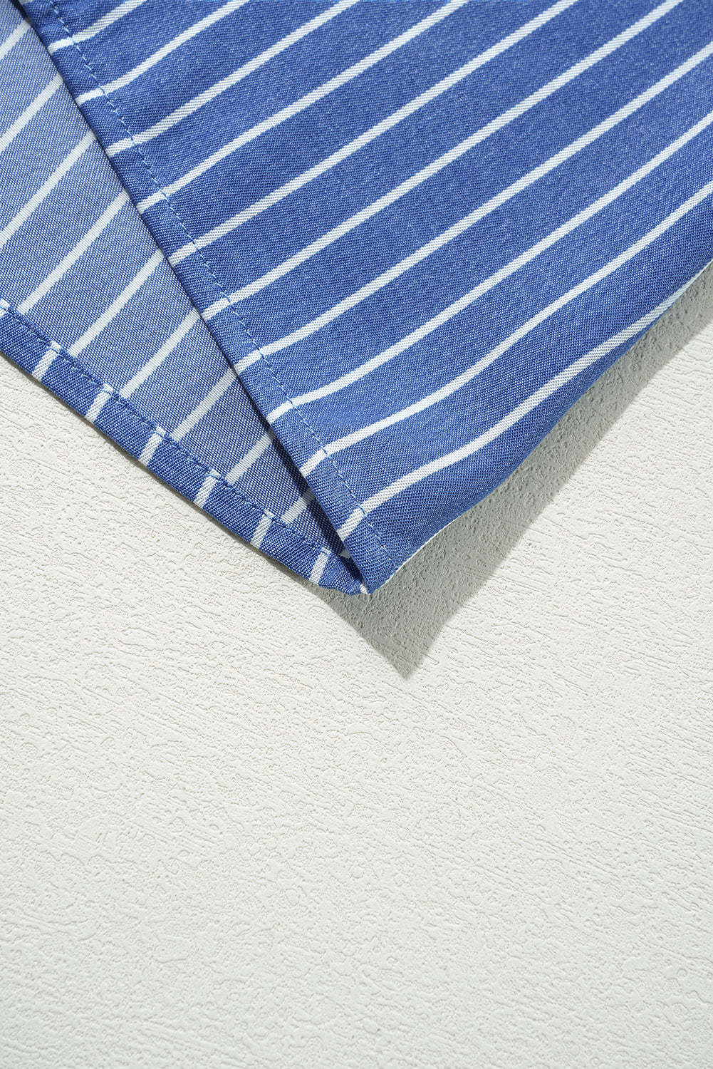Sky Blue Stripe Frilly Split Neck Shirred Ruffle Sleeve Short Shift Dress