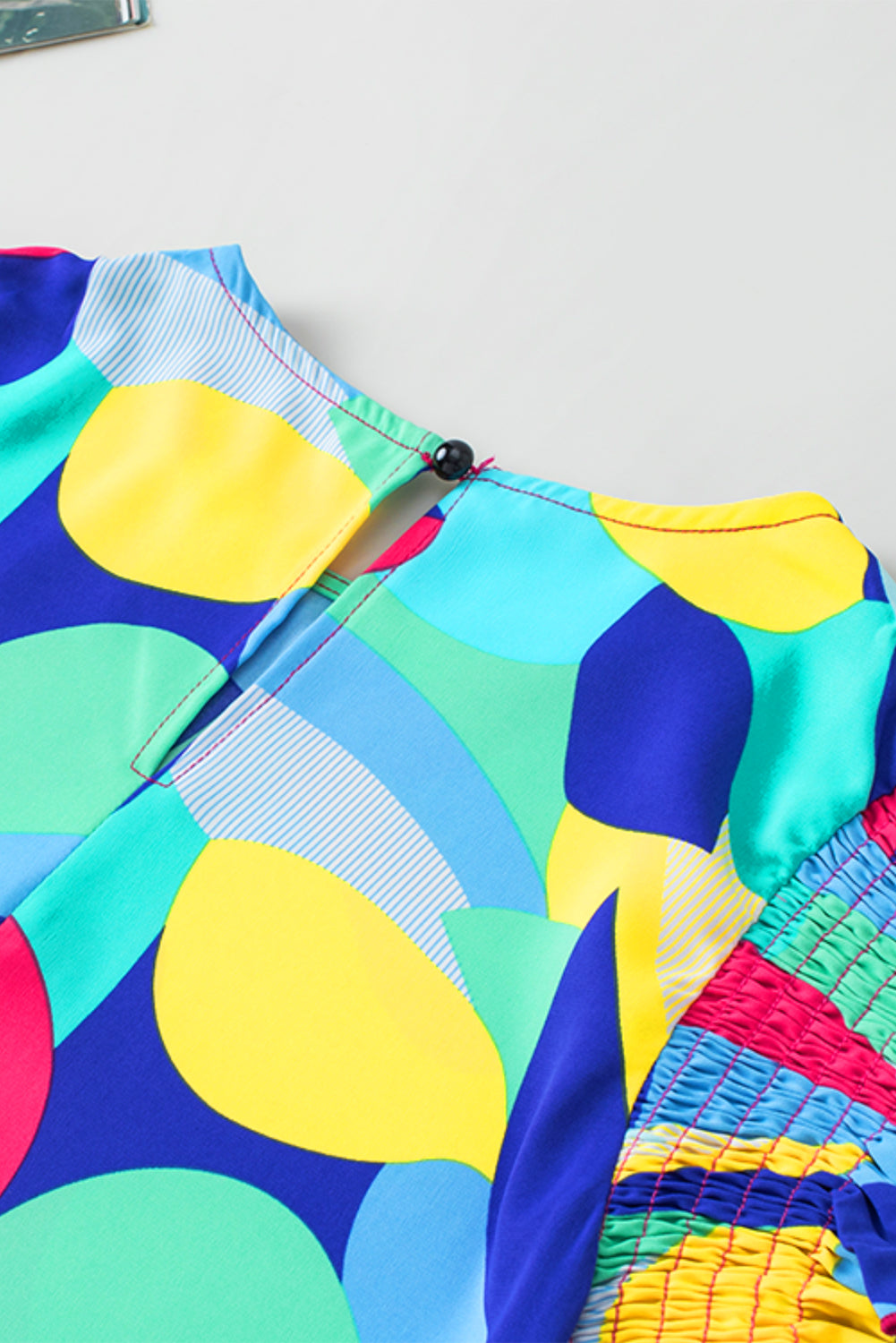 Multicolor Abstract Print Stitching Ruffle Sleeve Blouse