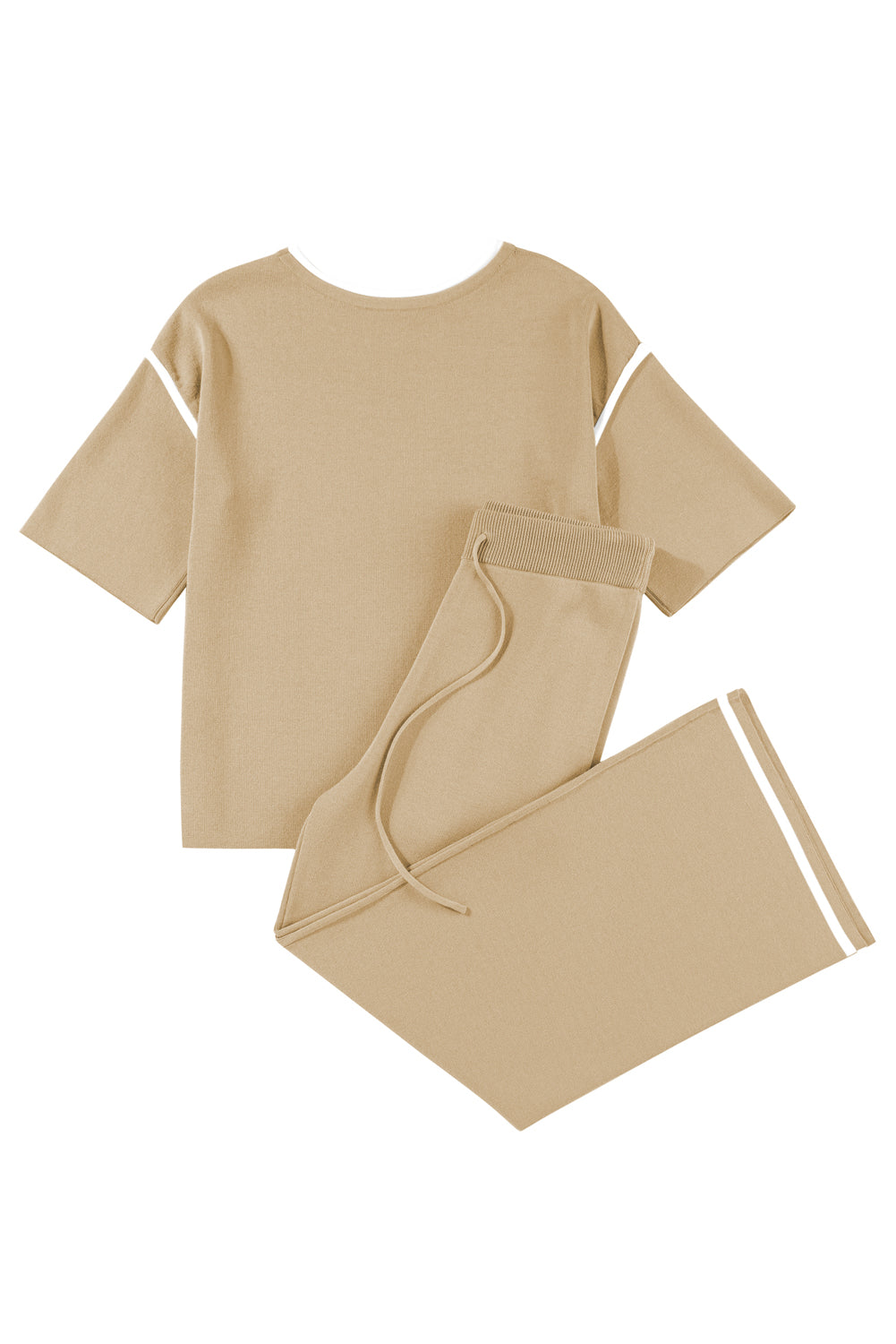 Blackish Green Contrast Trim Half Sleeve Top Drawstring Pants Loose 2pcs Sweater Suit