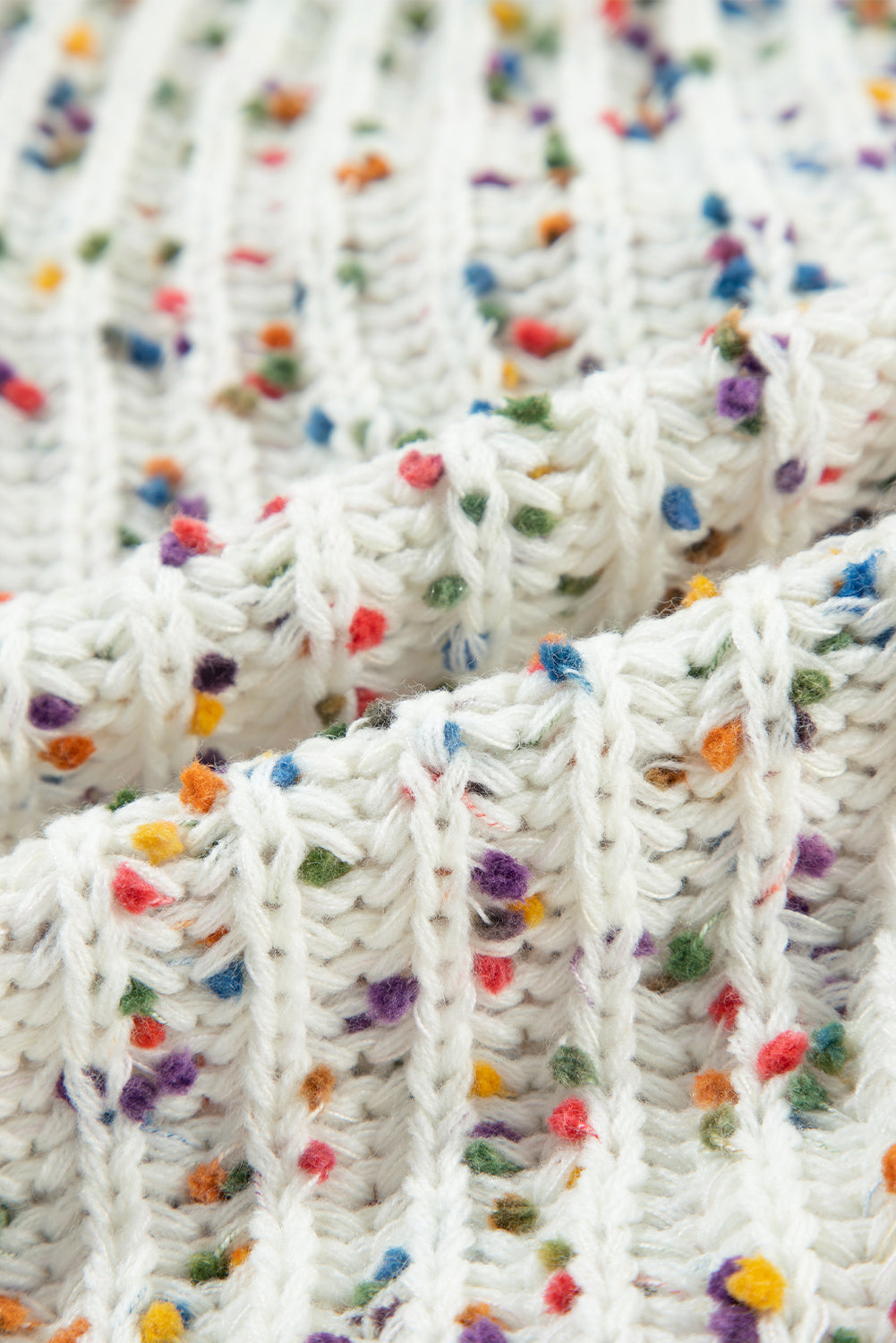White Confetti Rib Knit Long Sleeve Cardigan