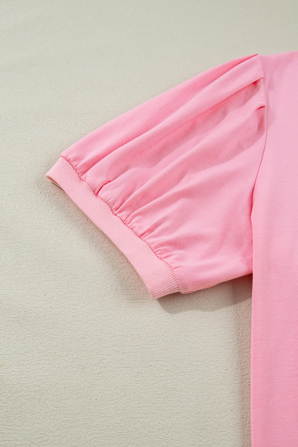 Bonbon Solid Color V Neck Short Puff Sleeve Blouse