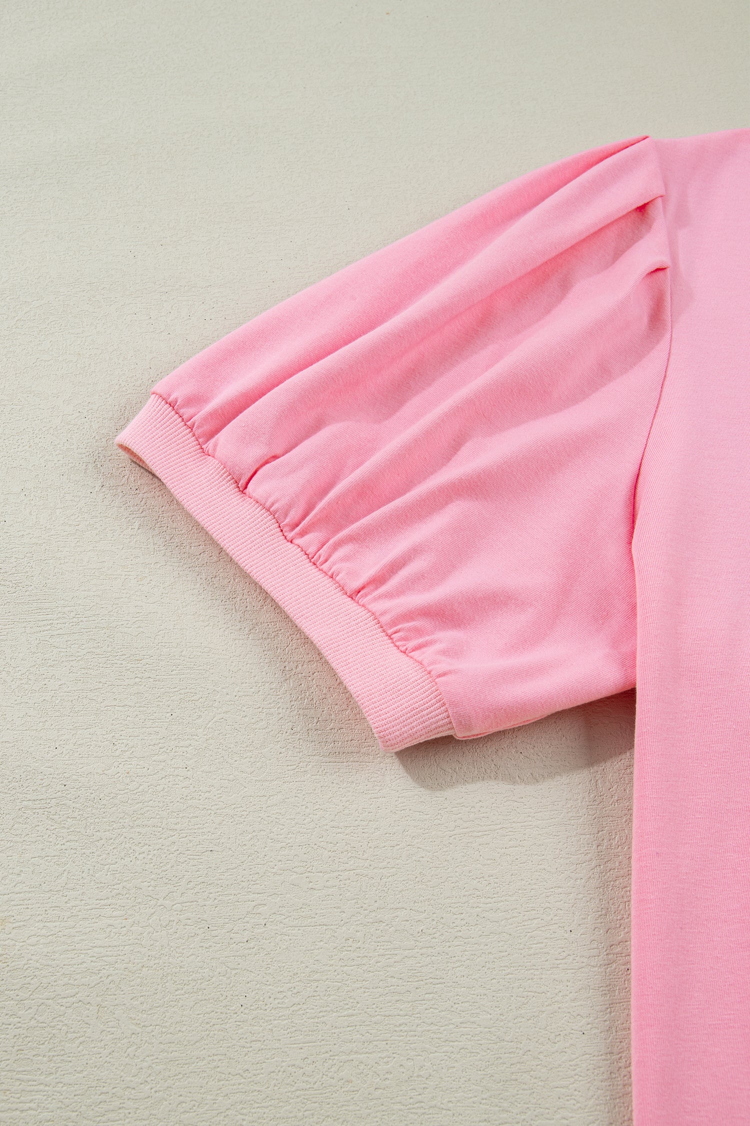 Bonbon Solid Color V Neck Short Puff Sleeve Blouse