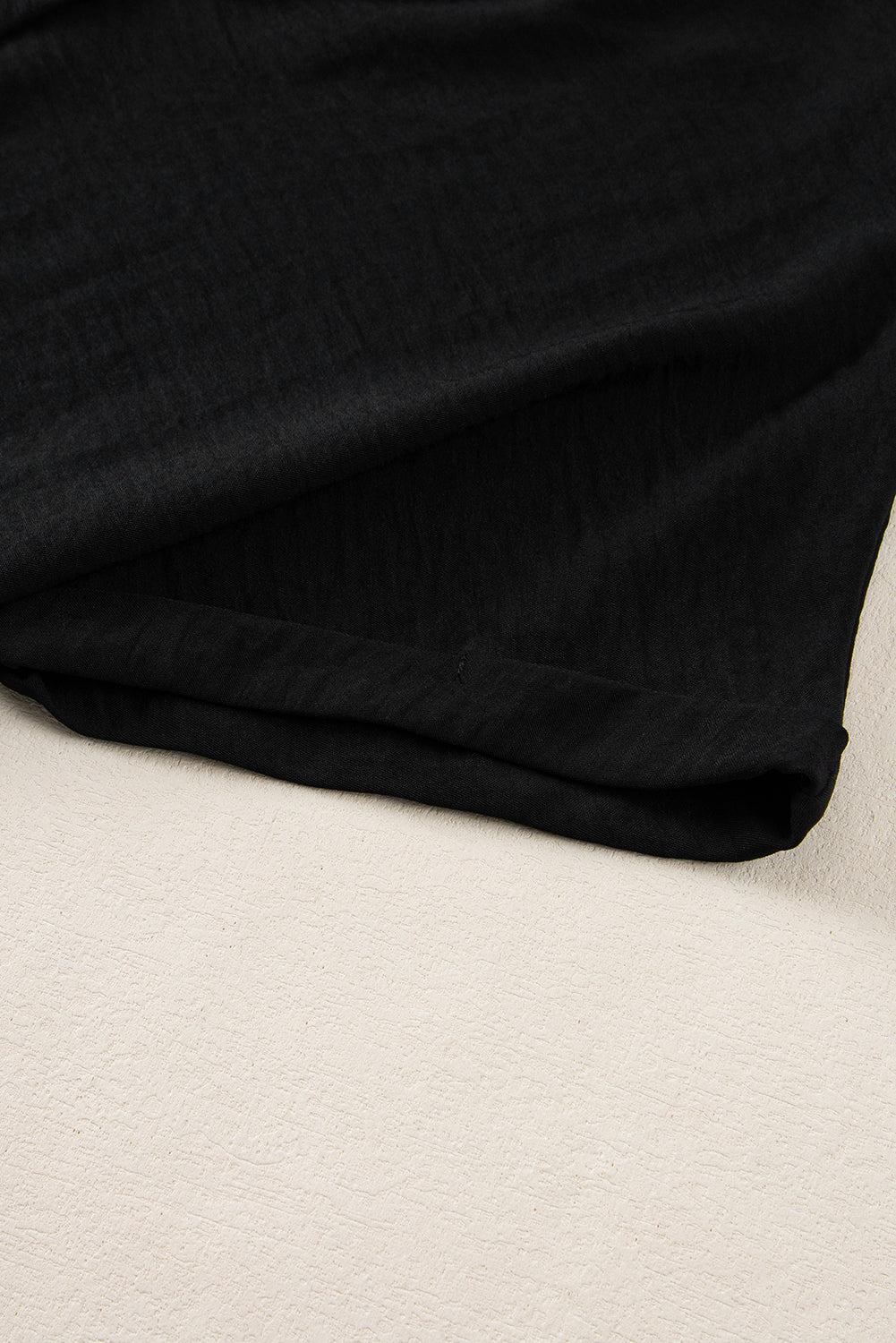 Black Notched Neck Batwing Sleeve Lightweight Blouse