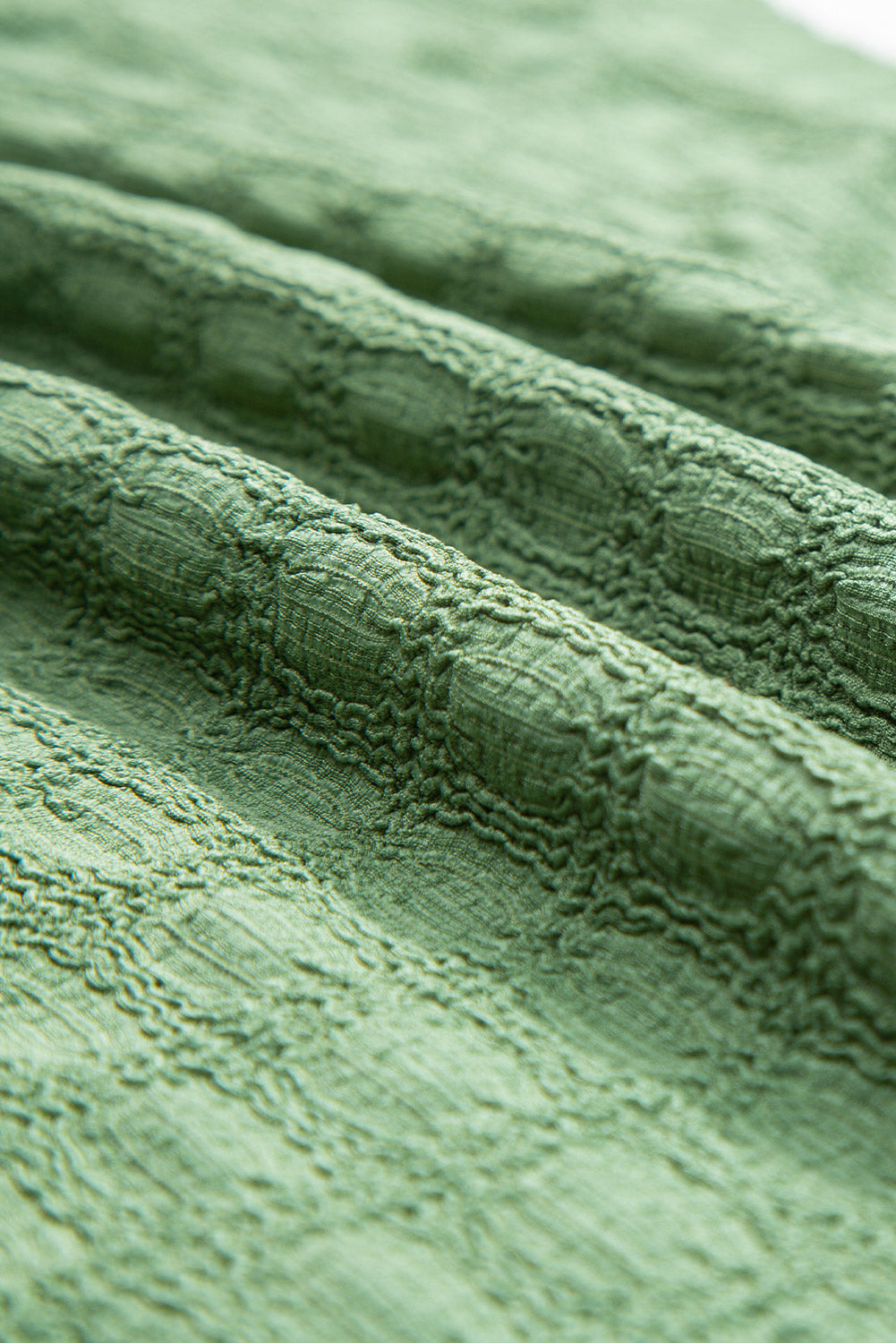 Grass Green Solid Color Textured Batwing Sleeve Tee