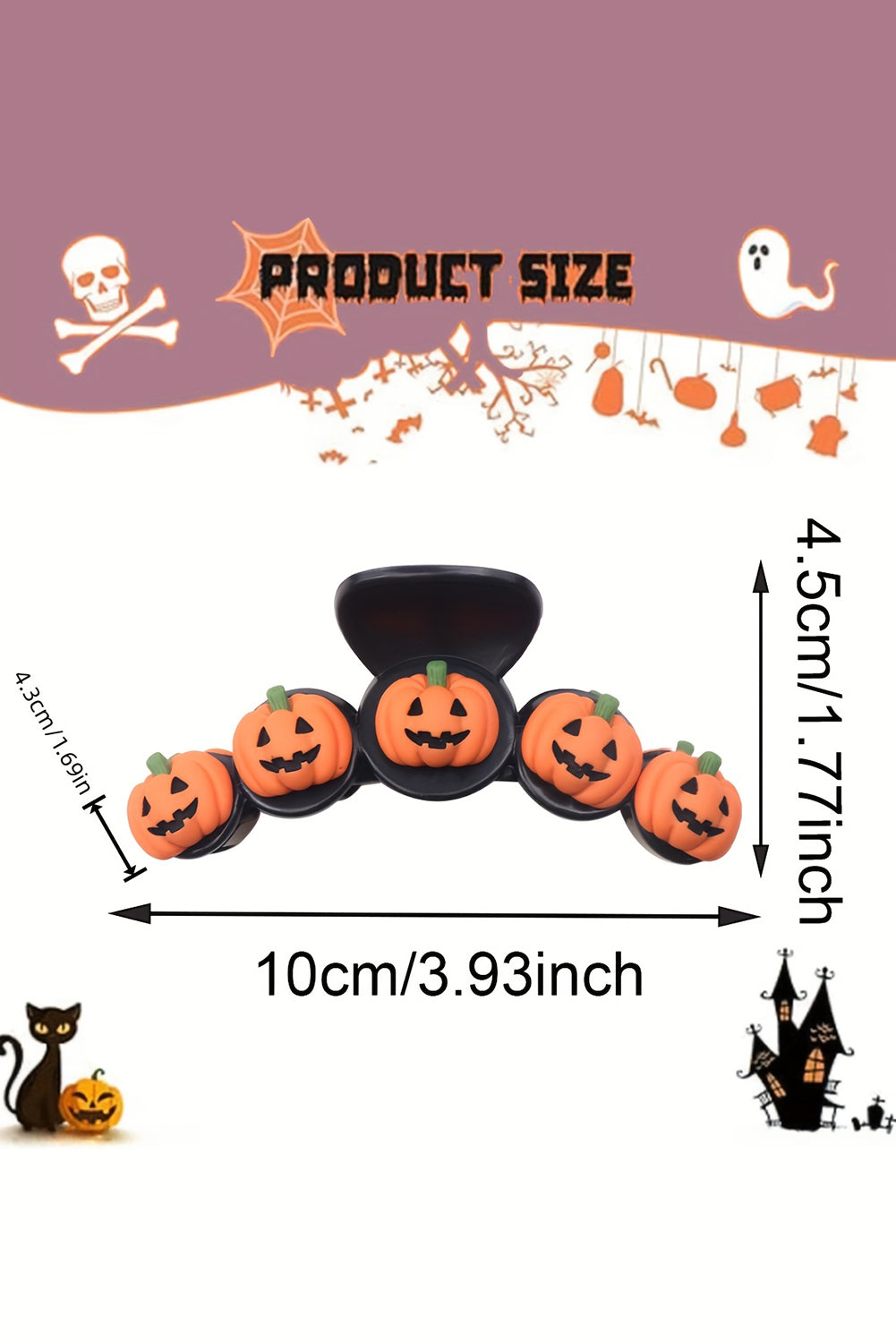 Russet Orange Halloween Pumpkin Design Acrylic Hair Claw Clip