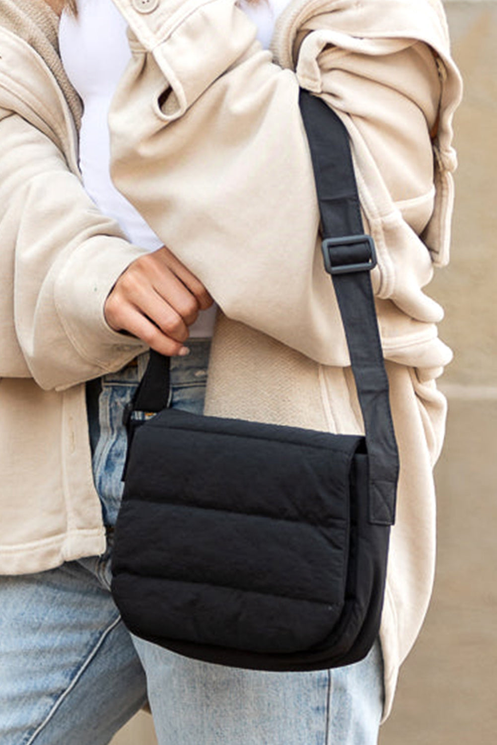 White Solid Minimalist Foldover Puffer Crossbody Bag