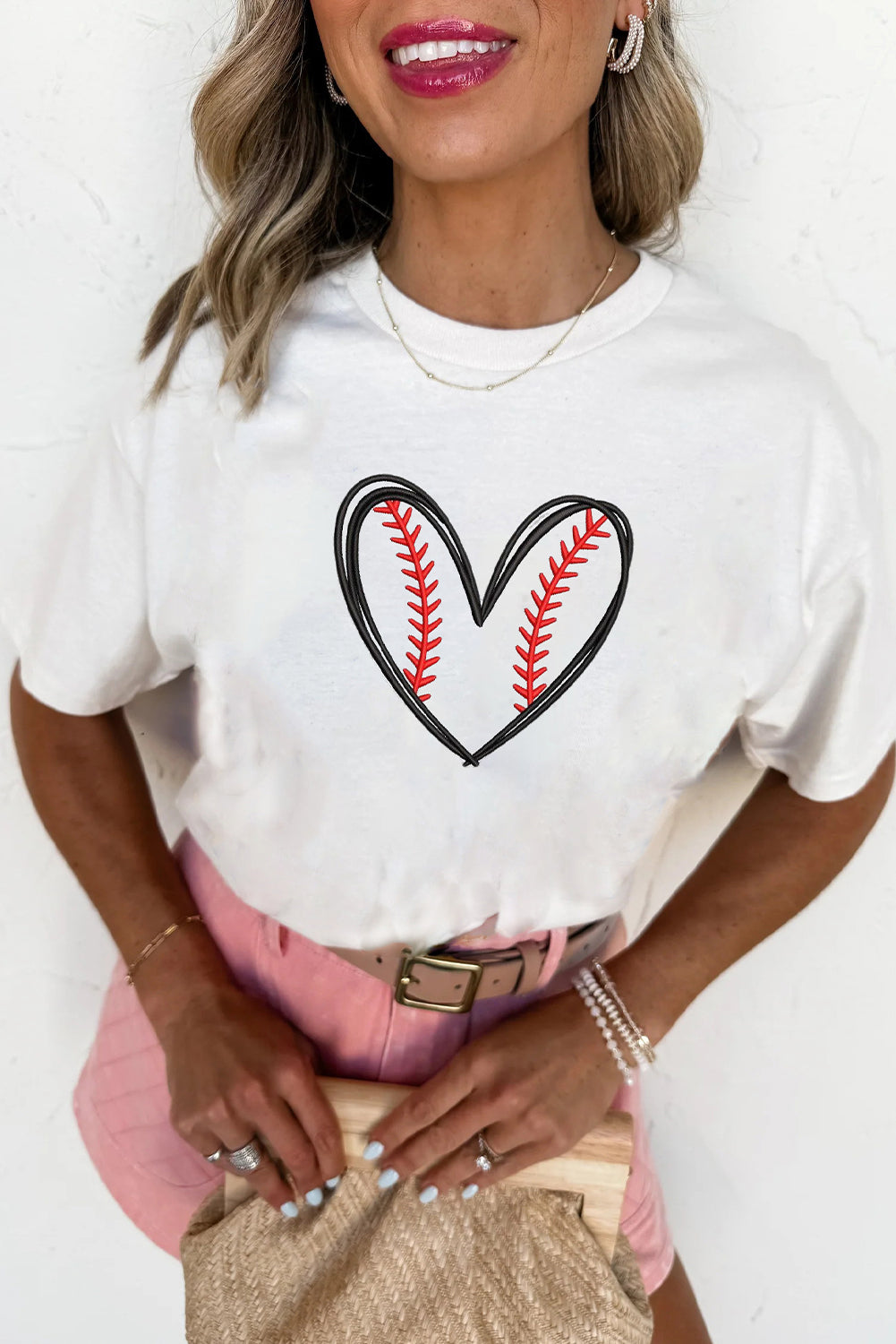 Light Grey Baseball Heart Embroidery French Terry Skort