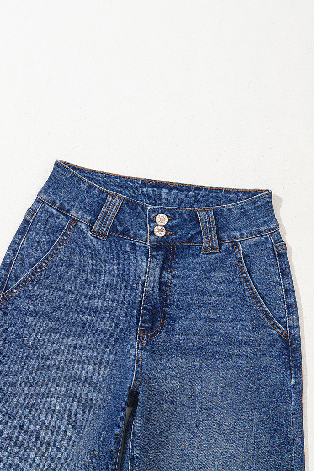Sky Blue Double Button Zip Fly Straight Leg Jeans