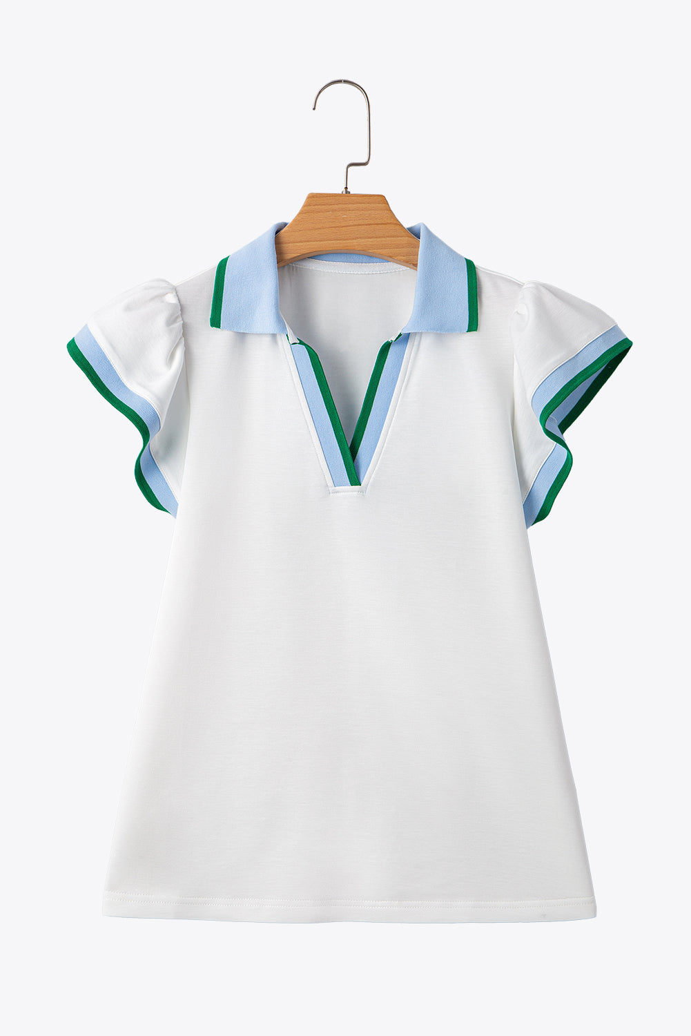White Colorblock Edge Cap Sleeve Collared Top 2 Piece Skirt Set