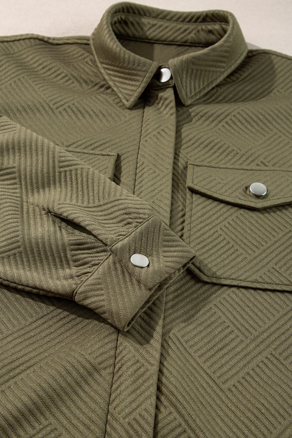 Coffee Solid Color Zip Up Button Flap Pocket Shirt Collar Jackets