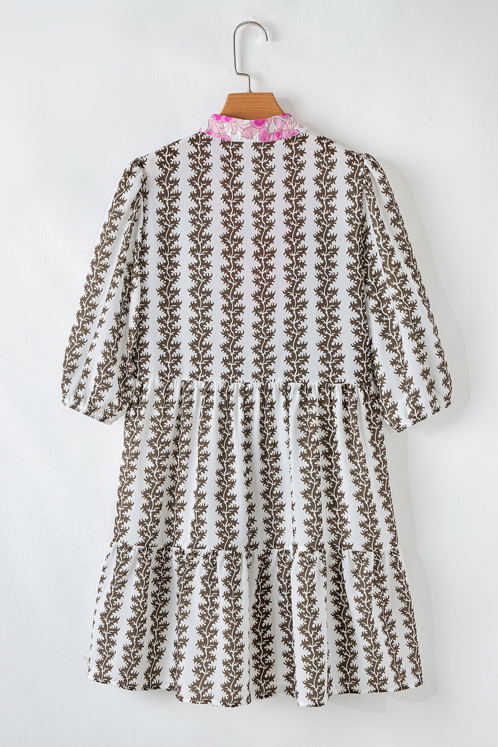 Black Contrast Floral V Neck Printed Bracelet Sleeve Dress