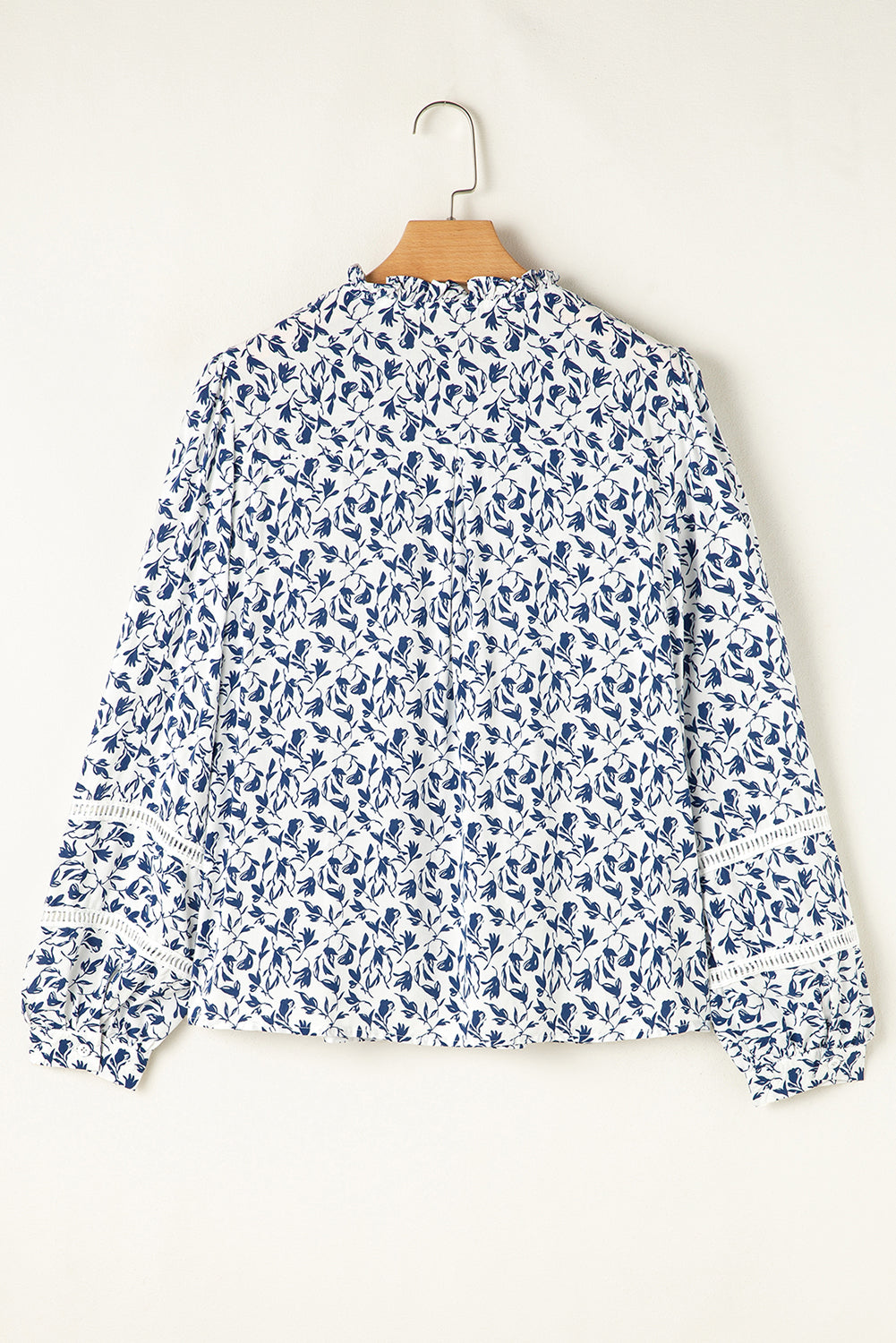 Green Printed Lace Detail Floral Puff Sleeve Fall Shirt