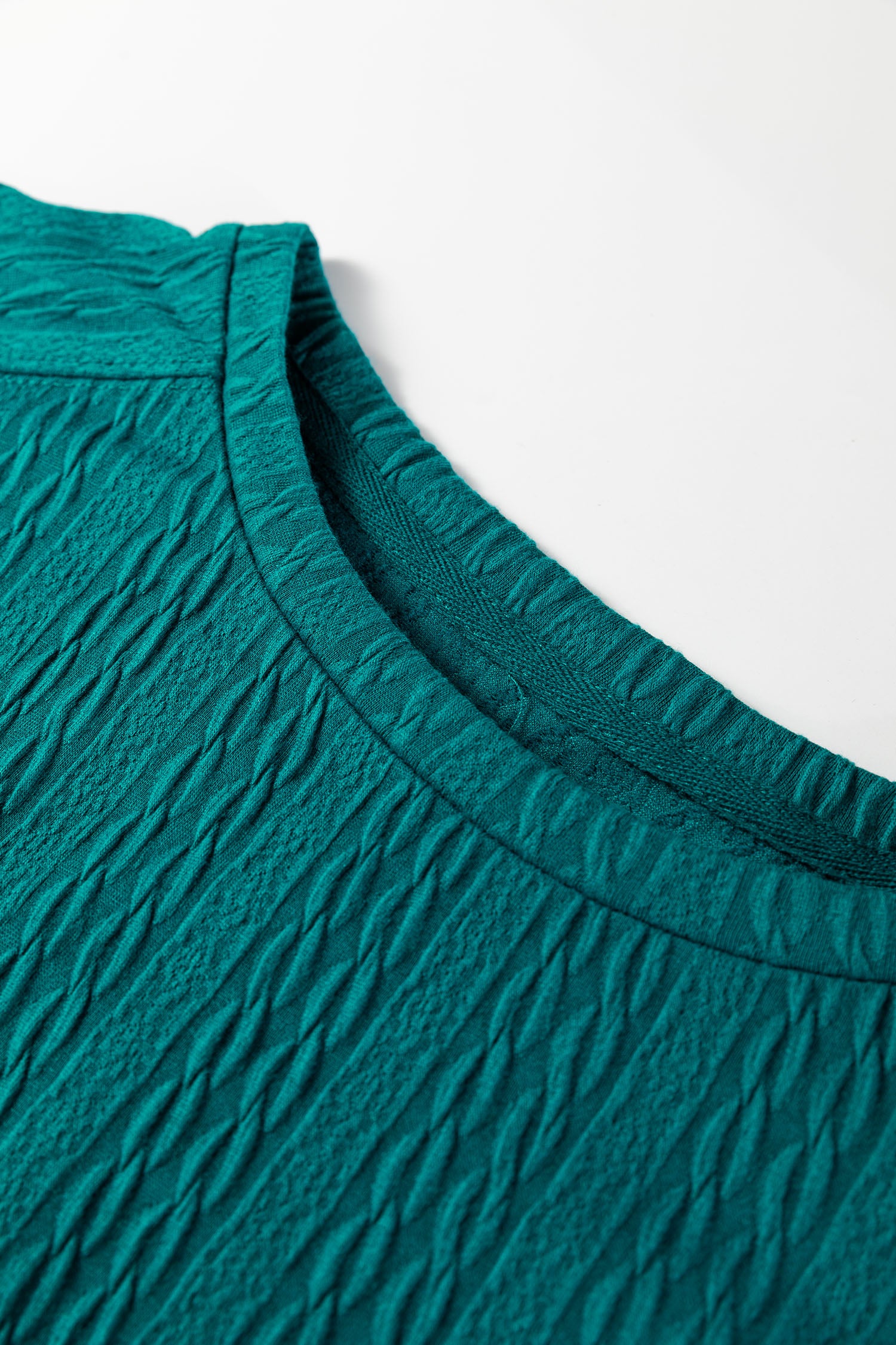 Smoke Green Textured Round Neck Sweatshirt & Loose Drawstring High Waist Pant Set