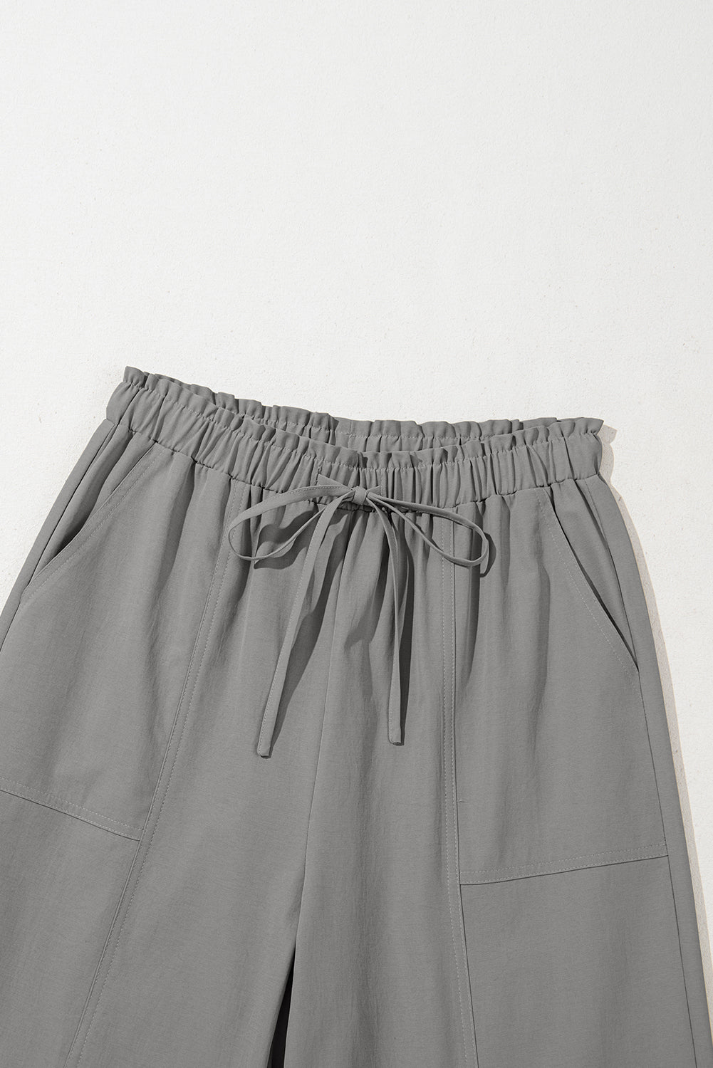 Gray Solid Color Drawstring Elastic Waist Casual Loose Pants