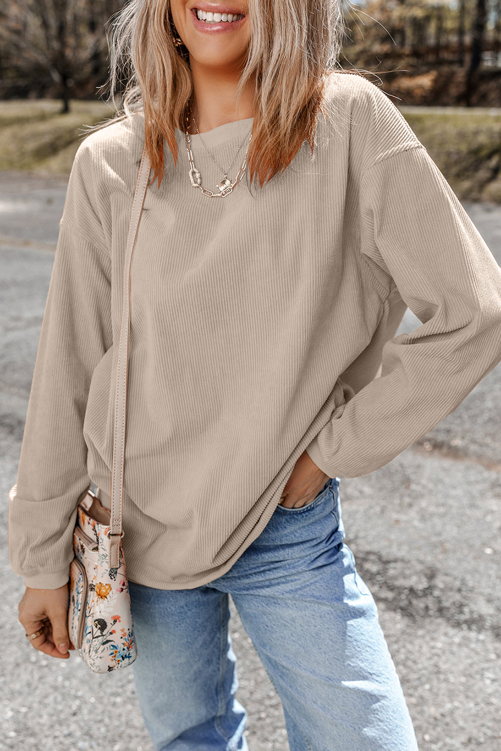 Grass Green Ribbed Corded Oversized Sweatshirt