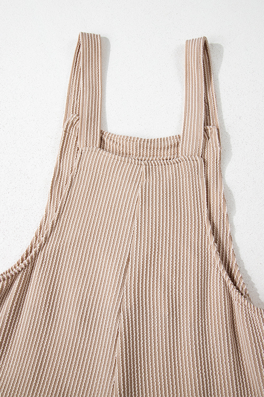 Dark Grey Ribbed Knit Patched Pocket Wide Leg Overalls