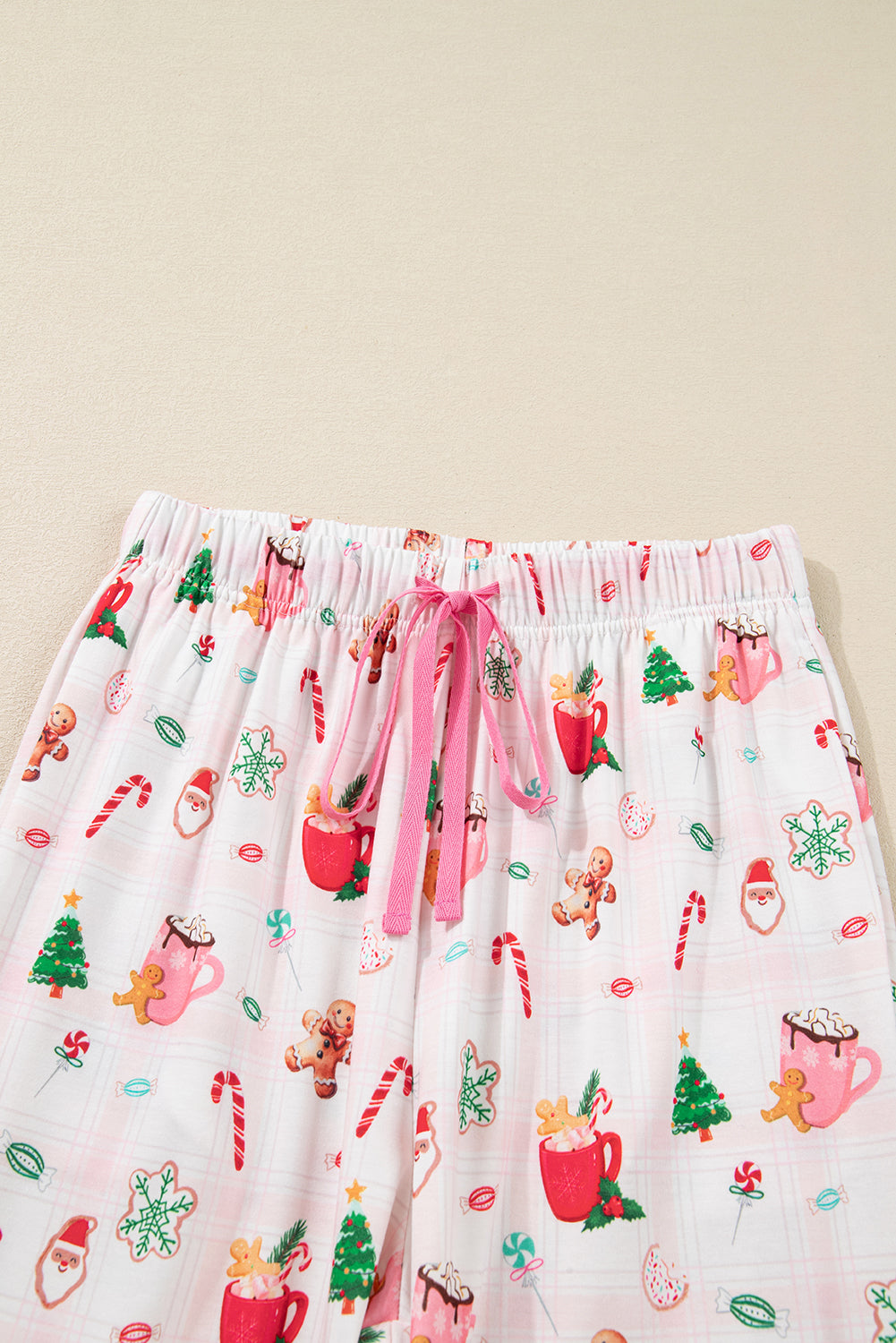 Pink Christmas Spirit Cute Holiday Print Short Sleeve Shirt and Pants 2pcs Pajama Set