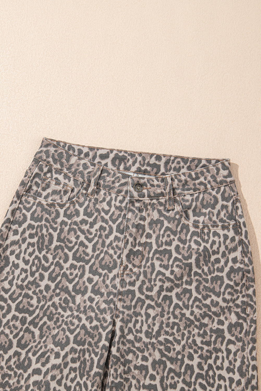 Rose Leopard Frayed Edge Wide Leg High Waist Jeans