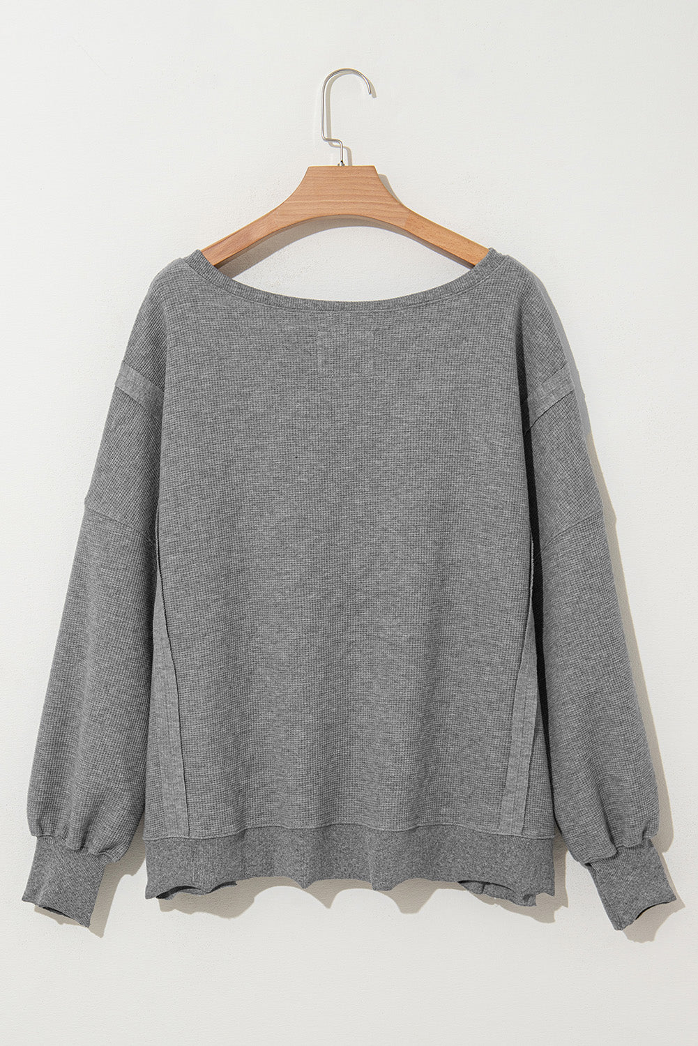 White Waffle knit Bishop Sleeve Split Oversized Top