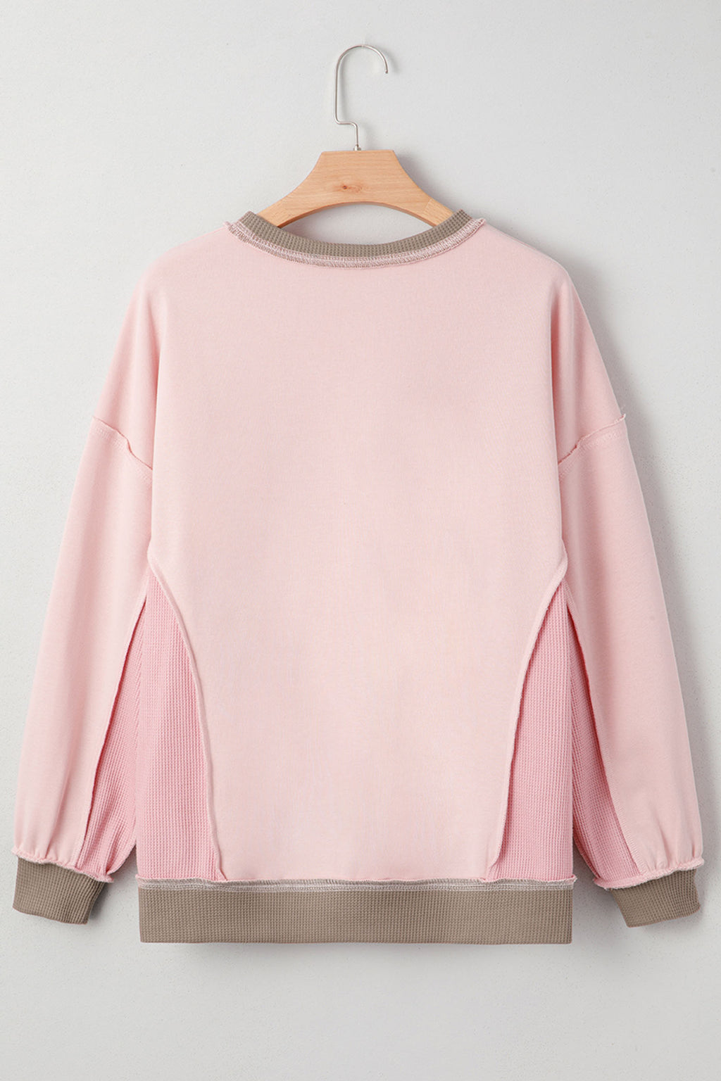 Light Pink Color Block Mix Texture Waffle Patchwork Oversize Sweatshirt