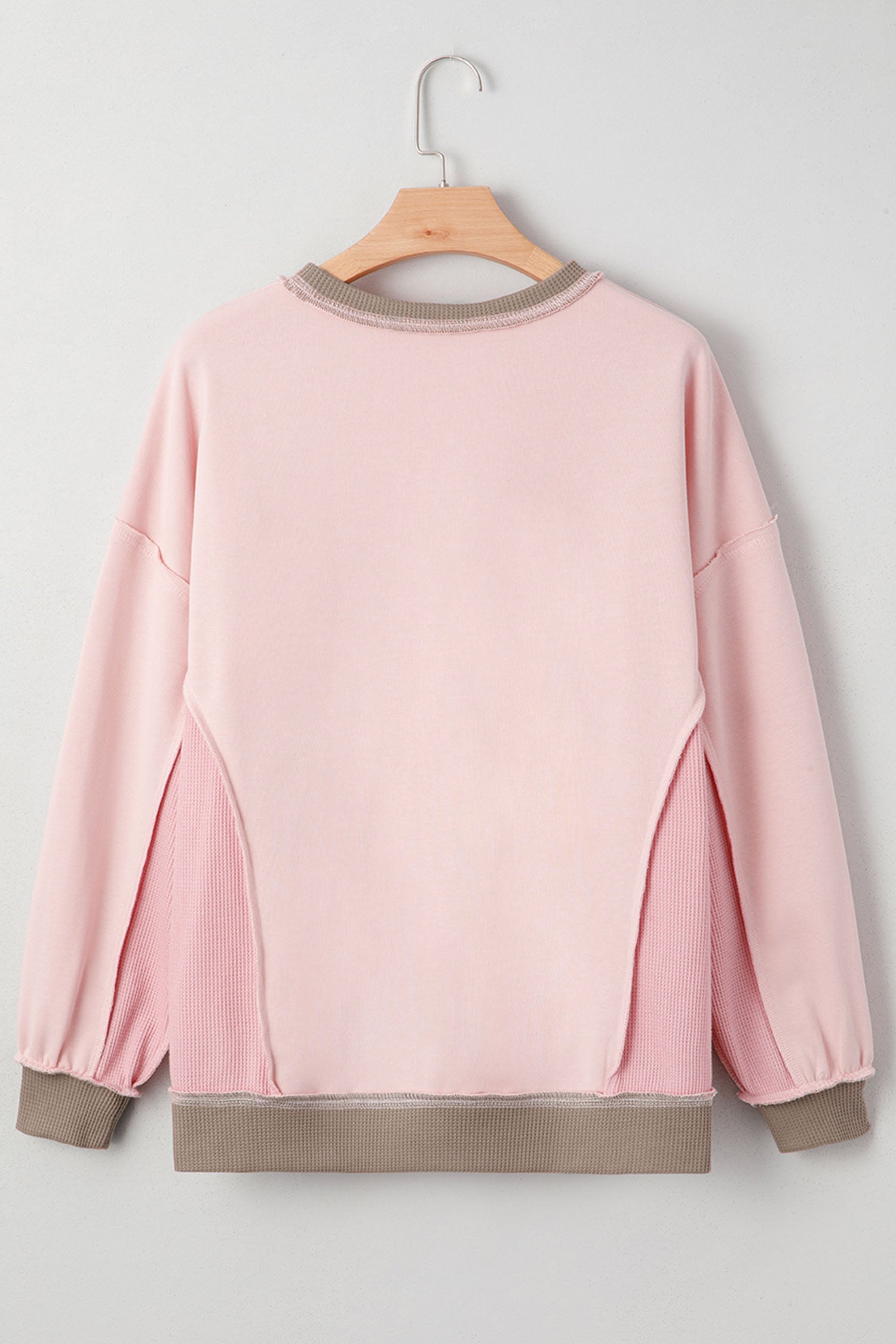 Light Pink Color Block Mix Texture Waffle Patchwork Oversize Sweatshirt