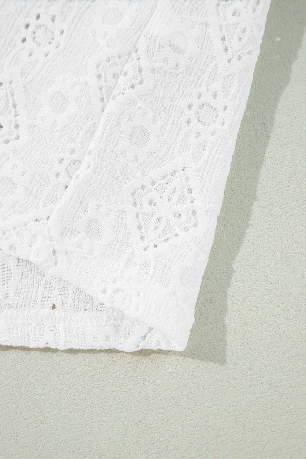 White Lace Puff Sleeve V Neck Button Up Shirt