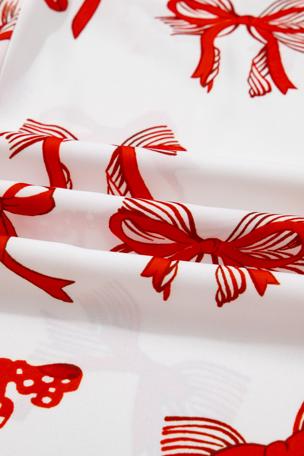 Red Christmas Bow Print Long 2pcs Pajama Set