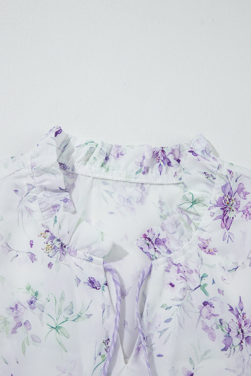Purple Floral Trimmed Detail Split Neck Plus Size Top