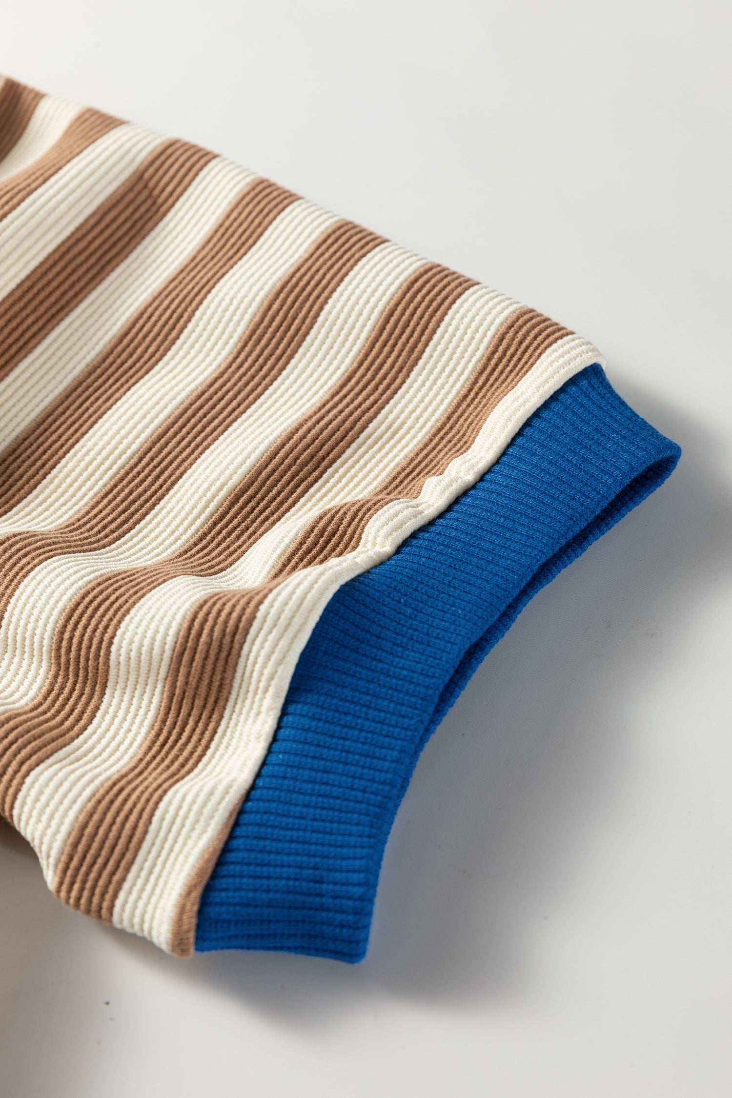 Green Stripe Short Puff Sleeve Contrast Trim Round Neck Tee