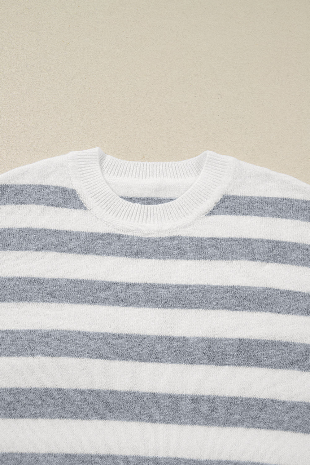 Gray Stripe Ribbed Buttoned Detail Drop Shoulder Tunic Sweater