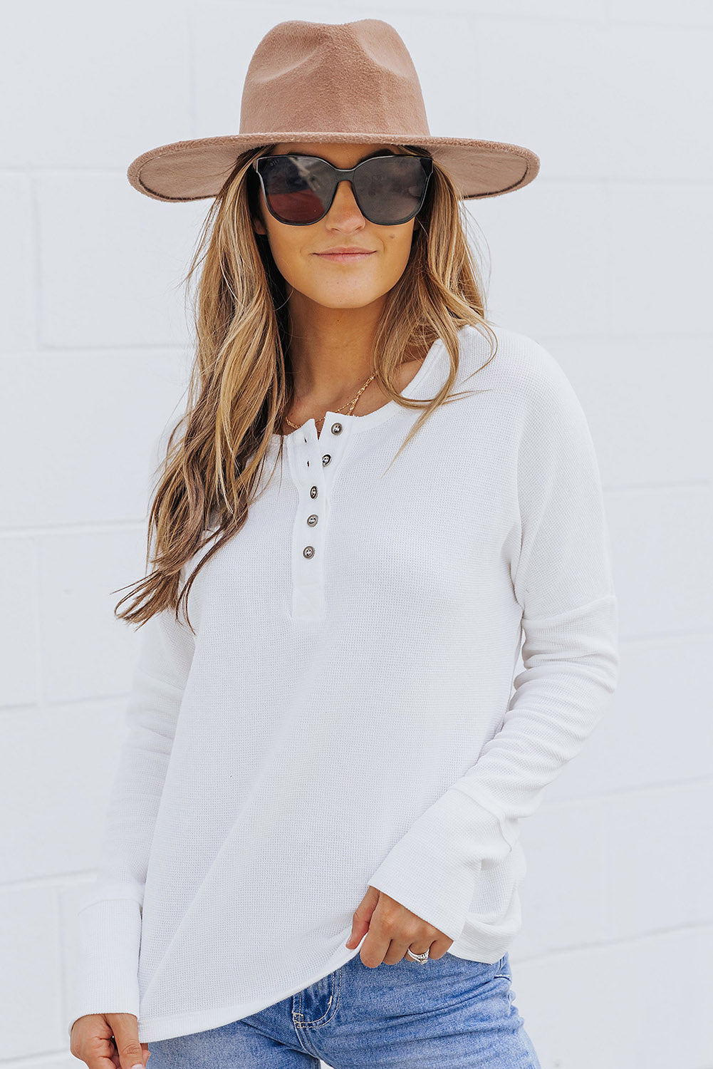 Black Waffle Knit Henley Top